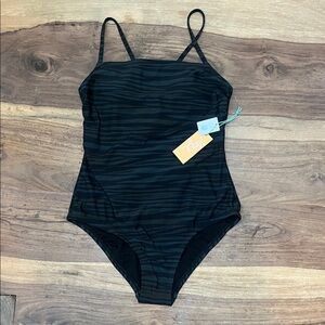 NWT Kona Sol Black and Green Striped One Piece Swimsuit